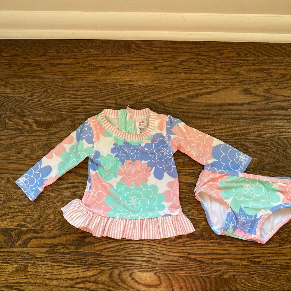 Rufflebutts long sleeve rashgaurd swimsuit 6-12 months floral upf 50